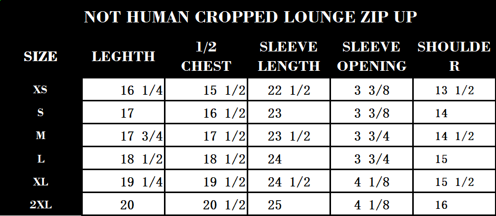"NOT HUMAN" CROPPED LOUNGE ZIP UP